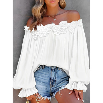 Women's Sexy Off Shoulder Ruffle Long Sleeve Blouse