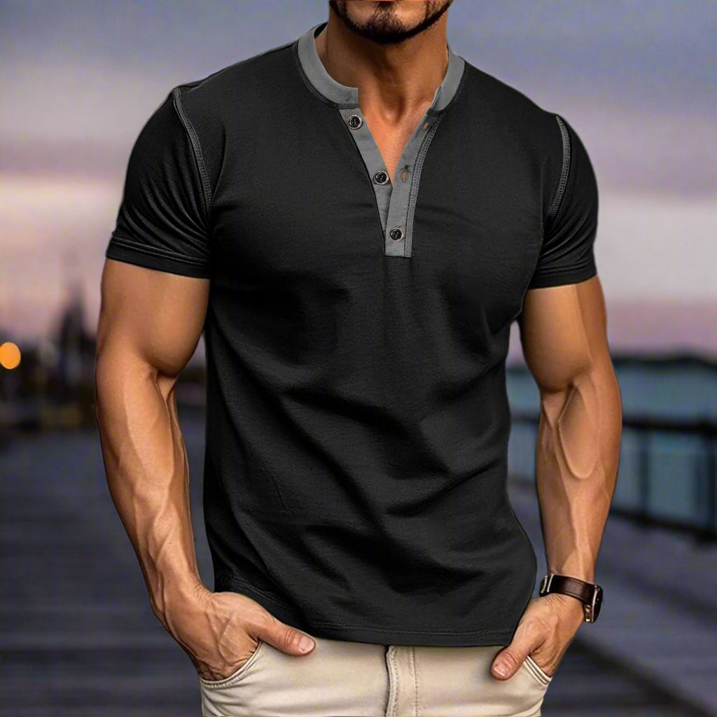 Men's Short-Sleeved Casual Button V-neck