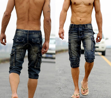 Men's Cargo Stone Washed Cropped Denim