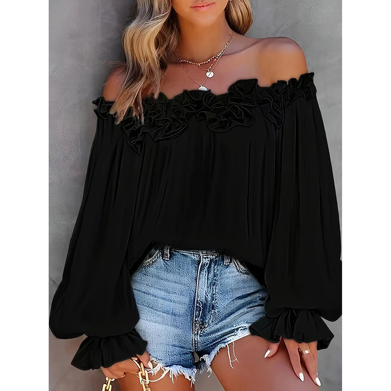 Women's Sexy Off Shoulder Ruffle Long Sleeve Blouse