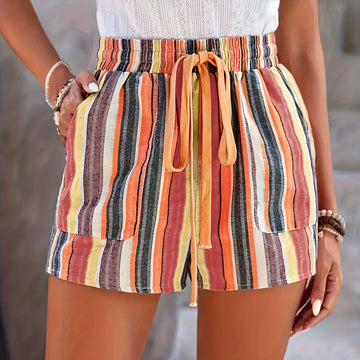 Women's Striped Printed Pocket Shorts