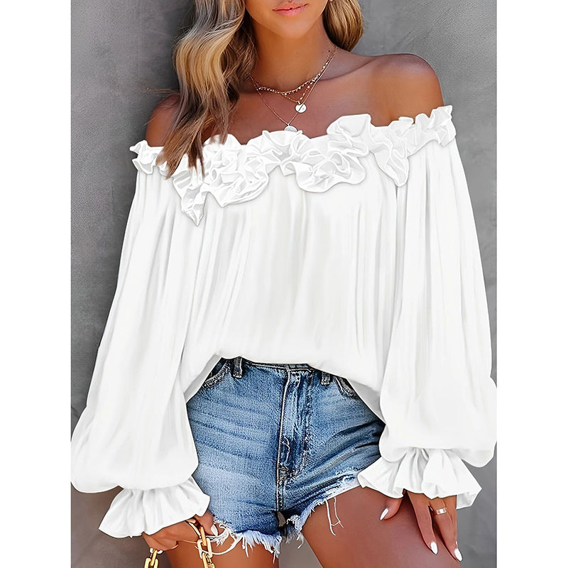 Women's Sexy Off Shoulder Ruffle Long Sleeve Blouse